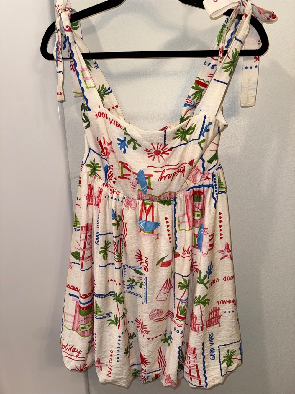 Women's Cream Tropical Tie-Shoulder Mini Dress